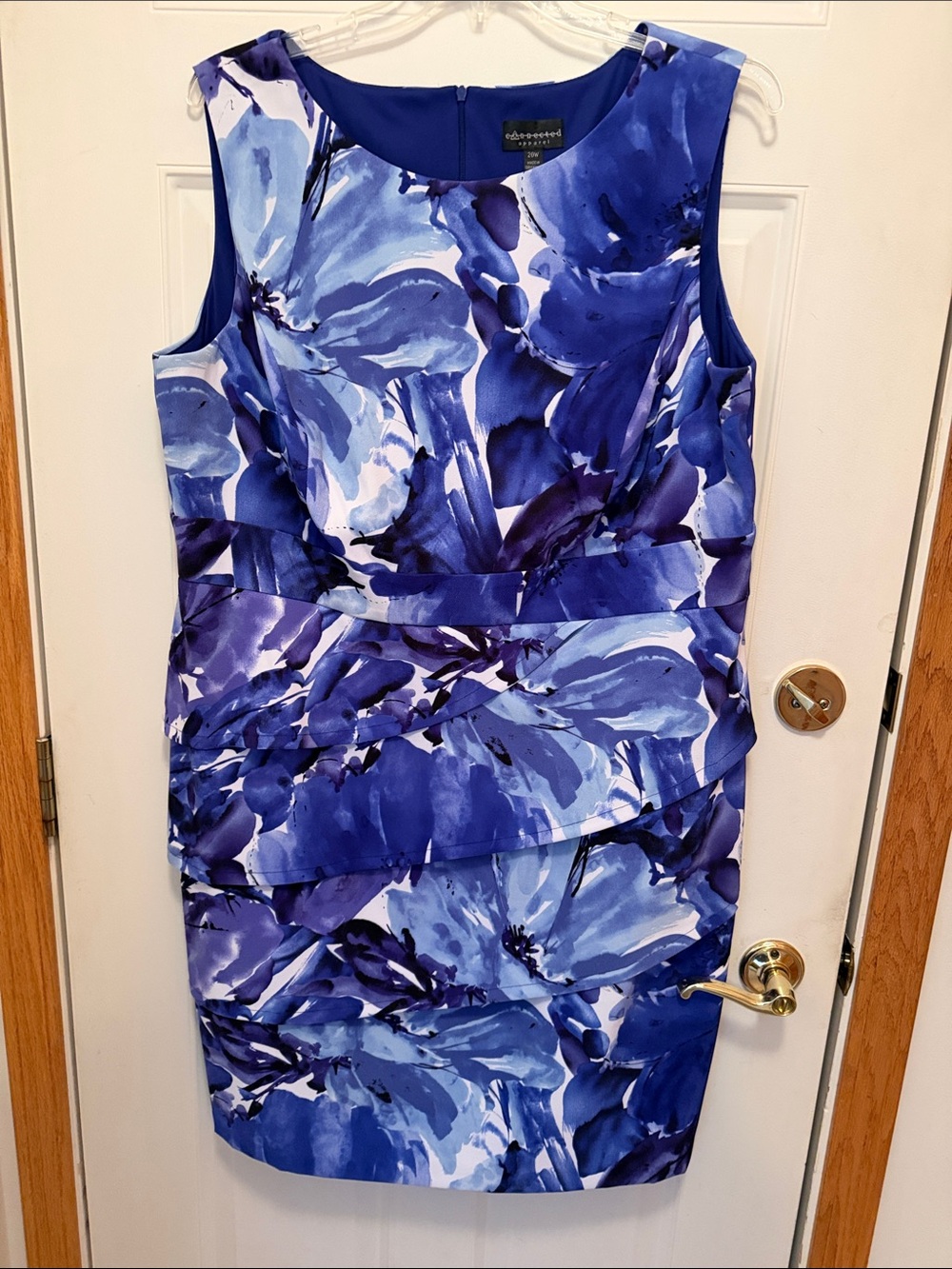 Connected Apparel Blue and White Floral Layered Sleeveless Dress. 20W